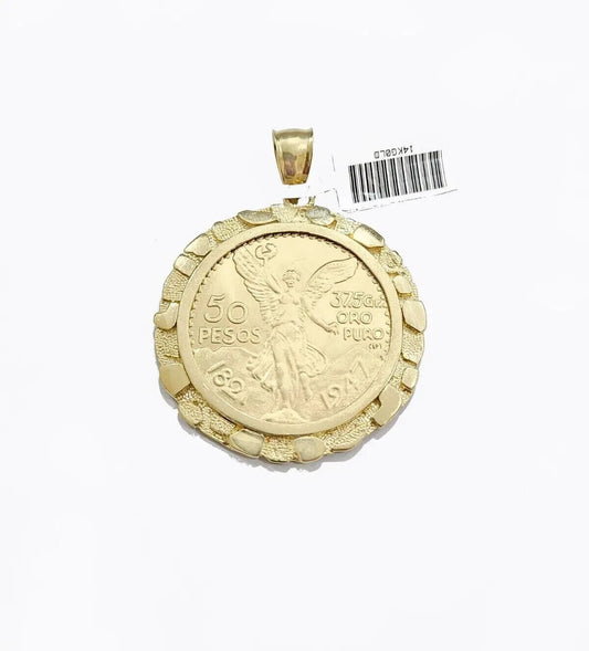Centenario Coin Solid 14k Yellow Gold 50 Pesos 1947 Mexican Coin With bazel REAL - Reva Jeweler