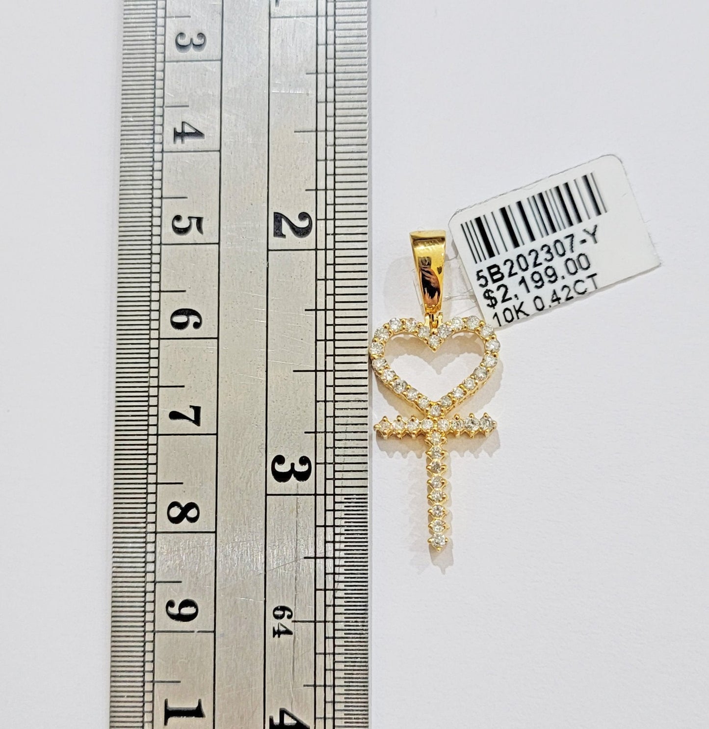 Diamond charm pendant Real 10k gold Natural Diamonds Heart Ankh Cross For Women - Reva Jeweler