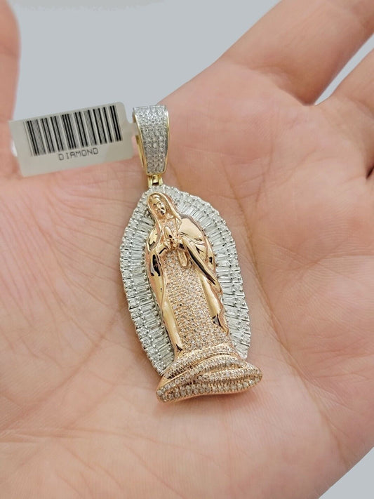 Diamond Virgin Mary Charm Pendant 10k Yellow Rose Gold Natural Diamond REAL SALE - Reva Jeweler