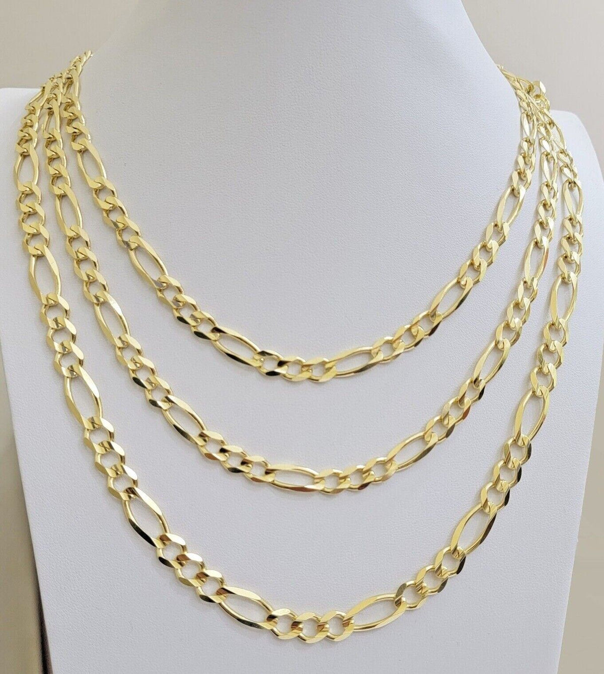 Figaro Link Chain 14k Yellow Gold 7mm Necklace 20 - 30 Inch SOLID 14kt STRONG - Reva Jeweler