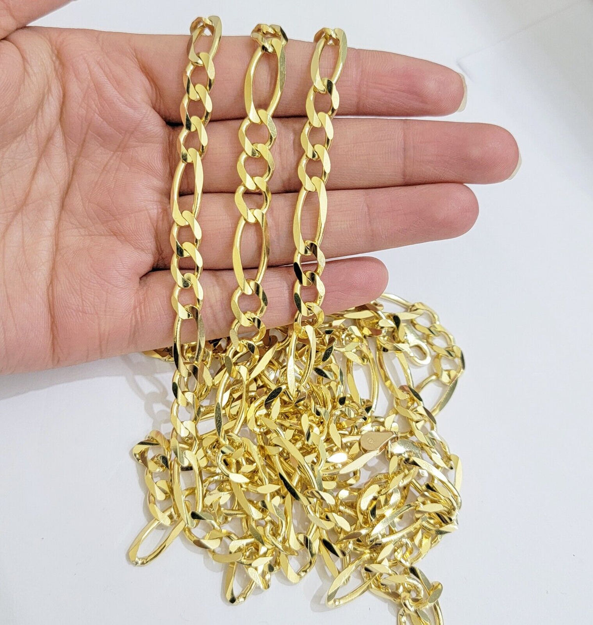 Figaro Link Chain 14k Yellow Gold 8mm Necklace 18 - 30 Inch SOLID 14kt STRONG - Reva Jeweler