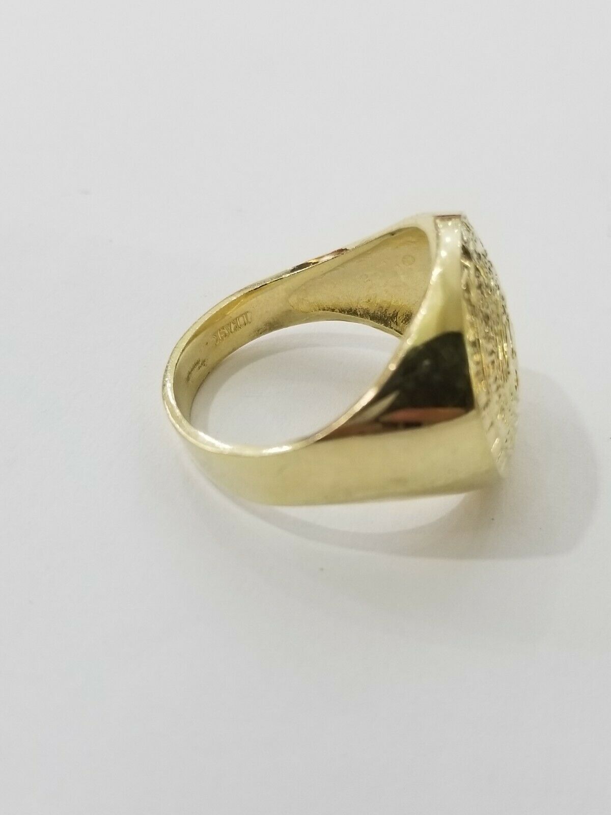 GOLD Mens Ring Aztec Mayan Solid 10k Yellow Gold Sun Calendar 10 KT REAL Gold - Reva Jeweler