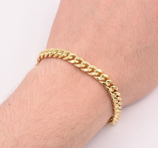 ladies 14k Bracelet Miami Cuban Link 7mm 7" Inch Real 14kt Yellow Gold For Women - Reva Jeweler