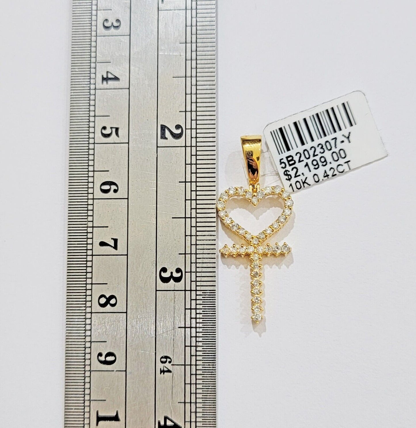Ladies charm pendant Real 10k gold Natural Diamonds Heart Ankh Cross For Women - Reva Jeweler