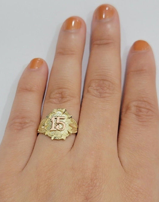 Ladies Ring 10k Gold Quinceanera 15 Anos Year Girls 10KT Yellow REAL Size 6 SALE - Reva Jeweler