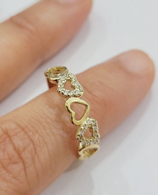 Ladies Ring 10k Yellow Gold Heart 10 KT REAL Unique Engagement Wedding Band SALE - Reva Jeweler