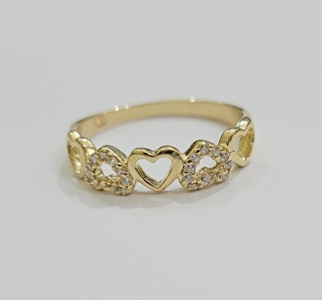 Ladies Ring 10k Yellow Gold Heart 10 KT REAL Unique Engagement Wedding Band SALE - Reva Jeweler