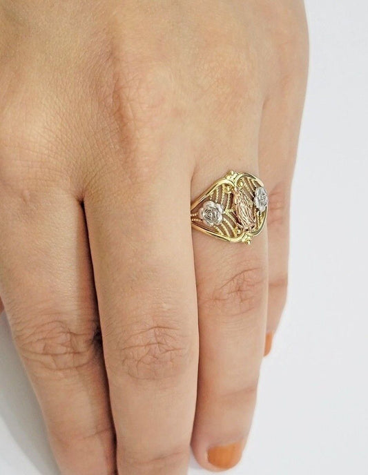 Ladies Ring 10k Yellow Gold Virgin Mary Cross 10KT REAL Gold Unique Size 7 SALE - Reva Jeweler