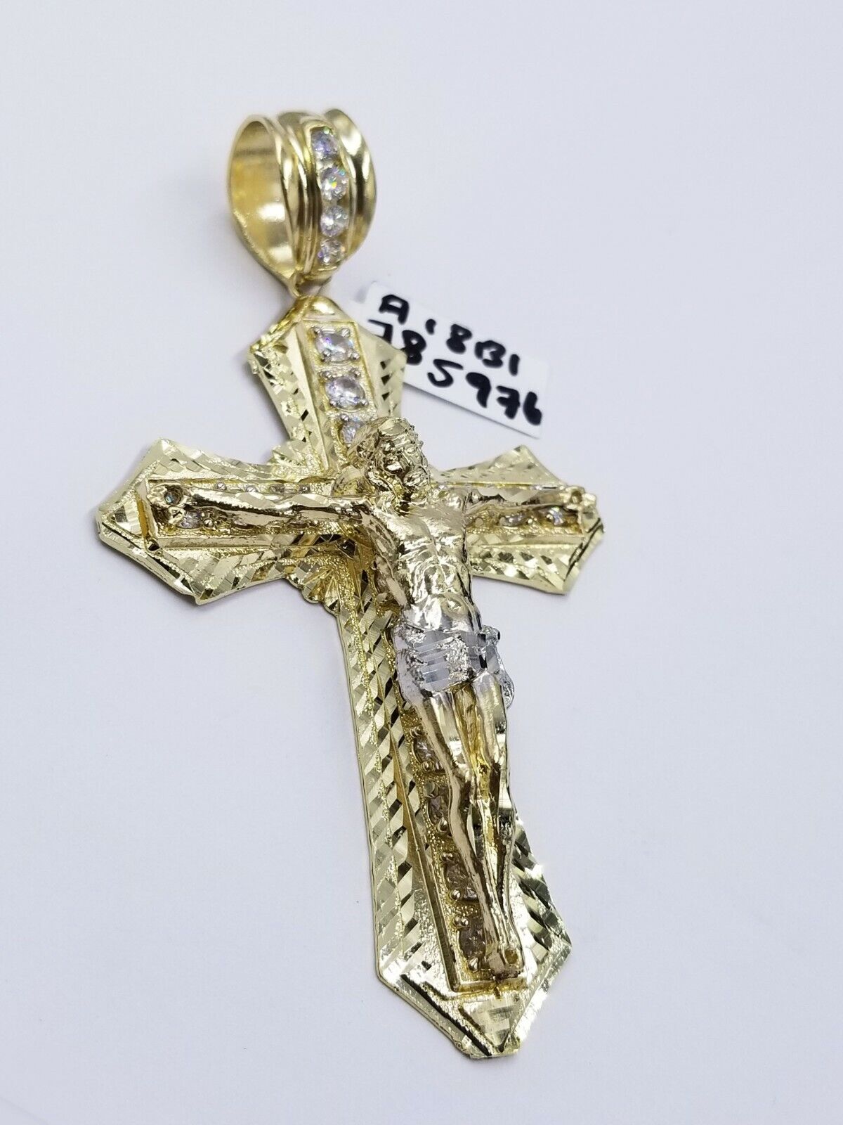 Men 10k Real Yellow Gold Rope Chain 26" Crucifix Cross Charm Diamond cut Set - Reva Jeweler