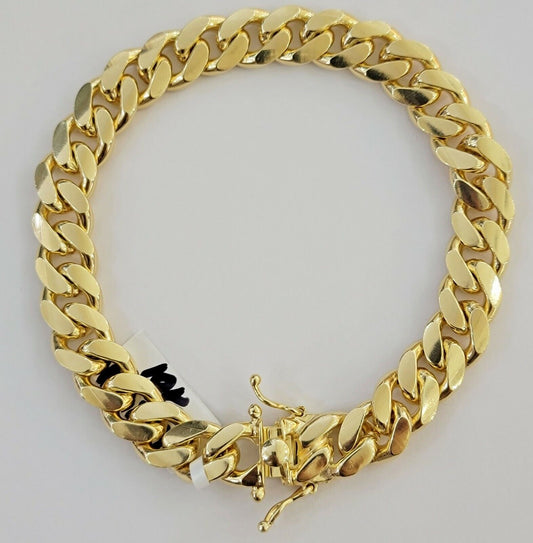 Mens 10k Gold Bracelet 8 Inch Miami Cuban Link 11mm Solid 10KT Yellow Gold REAL - Reva Jeweler