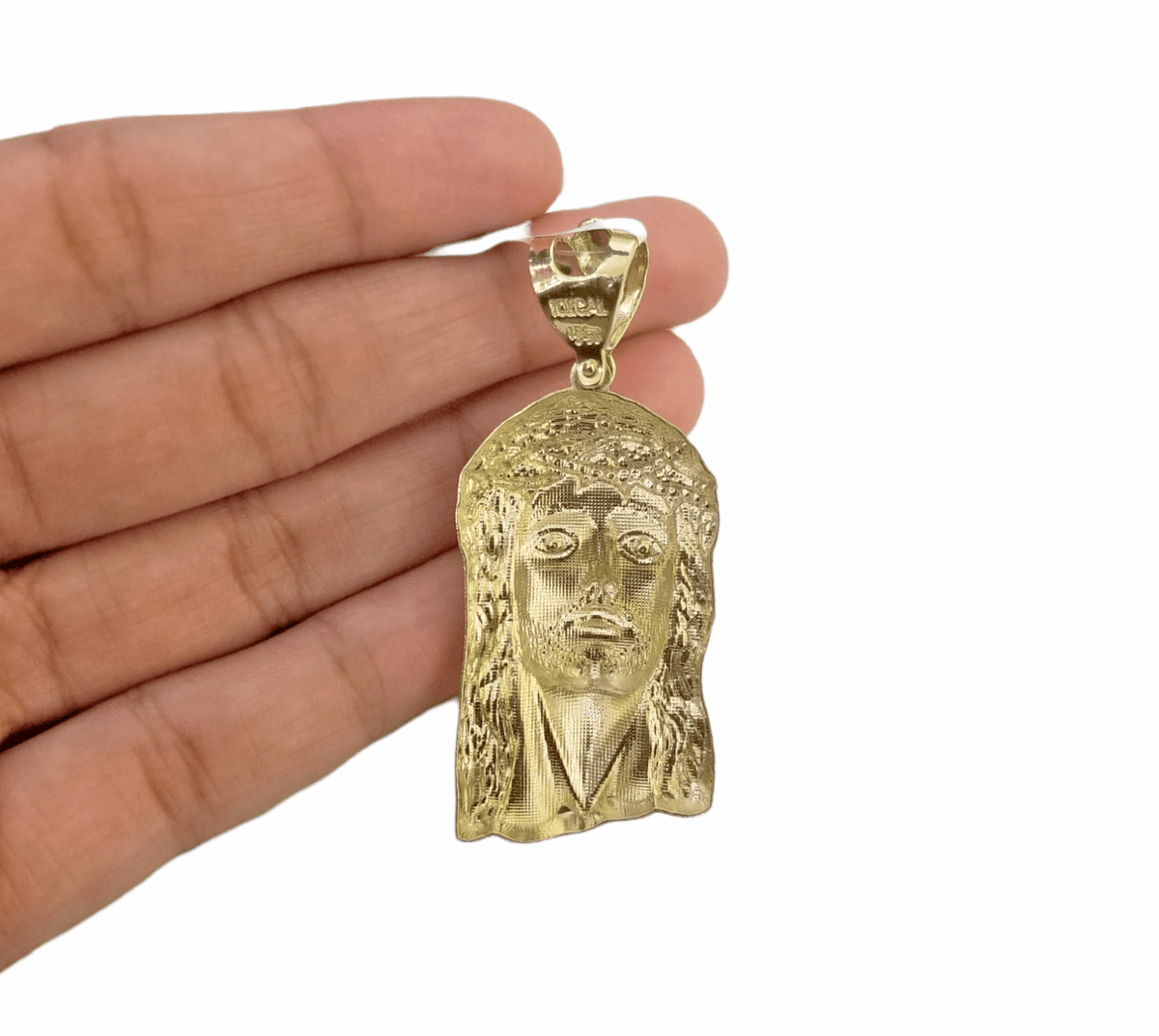 Mens 10k Gold Chain Necklace Charm Pendant SET ,5mm Miami Cuban Link, Jesus Face - Reva Jeweler