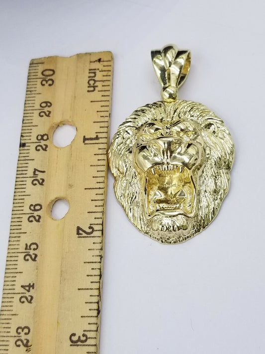 Mens 10k Solid Yellow Gold Roaring King Lion Head Charm Pendant Diamond Cut Real - Reva Jeweler
