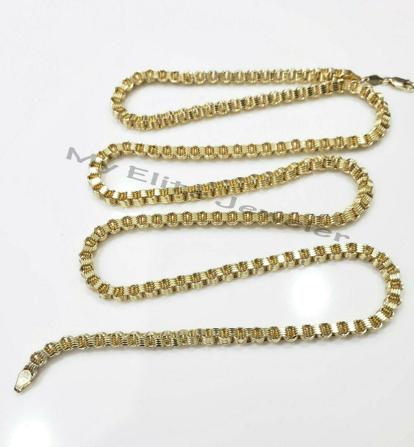 Men's 10kt Yellow Gold Box Byzantine Chain Necklace 30 Inch 4mm REAL, Rope,Cuban - Reva Jeweler