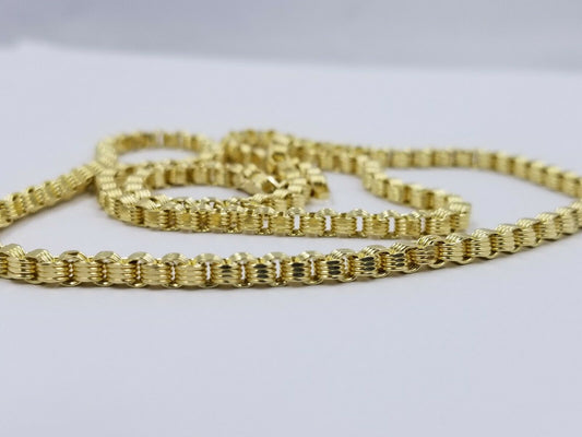Men's 10kt Yellow Gold Box Byzantine Chain Necklace 30 Inch 4mm REAL, Rope,Cuban - Reva Jeweler