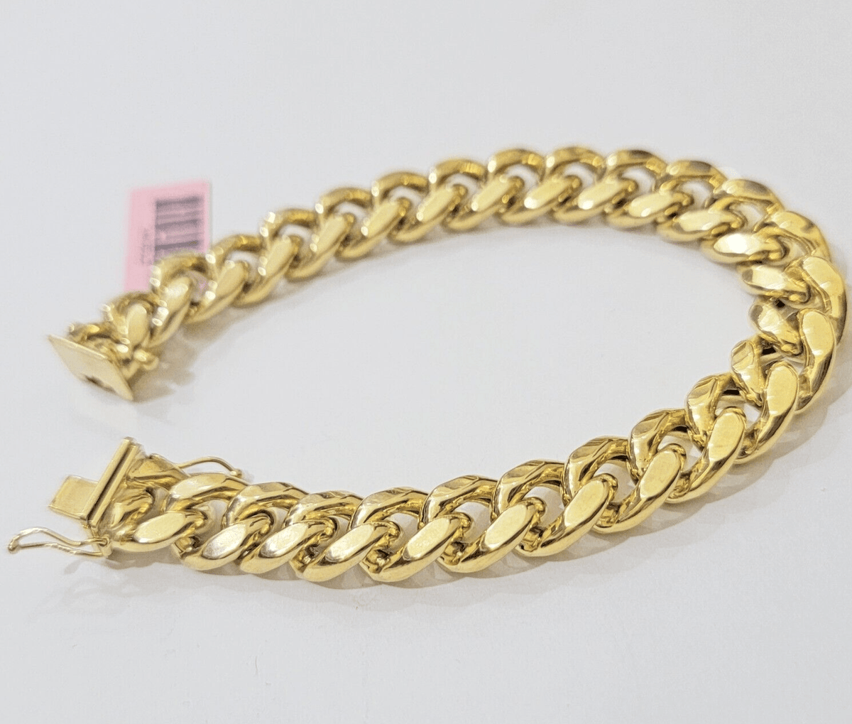 Mens 14k Yellow Gold Bracelet 7.5 Inch Miami Cuban Link Box Clasp REAL 14KT - Reva Jeweler