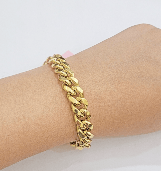 Mens 14k Yellow Gold Bracelet 7.5 Inch Miami Cuban Link Box Clasp REAL 14KT - Reva Jeweler