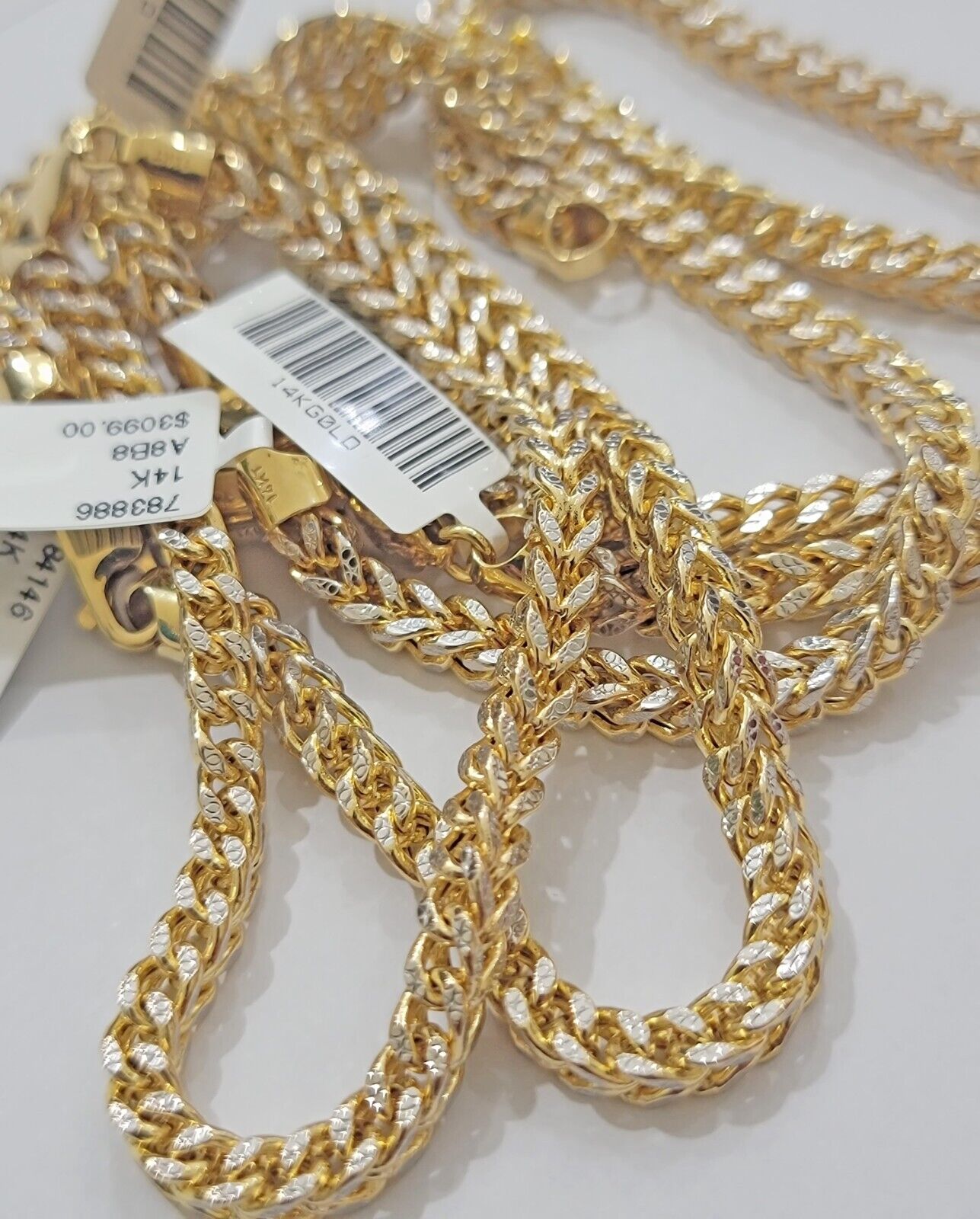 Mens 14k Yellow Gold Franco Bracelet 4mm 8.5" Diamond Cut Authentic 14KT ,STRONG - Reva Jeweler