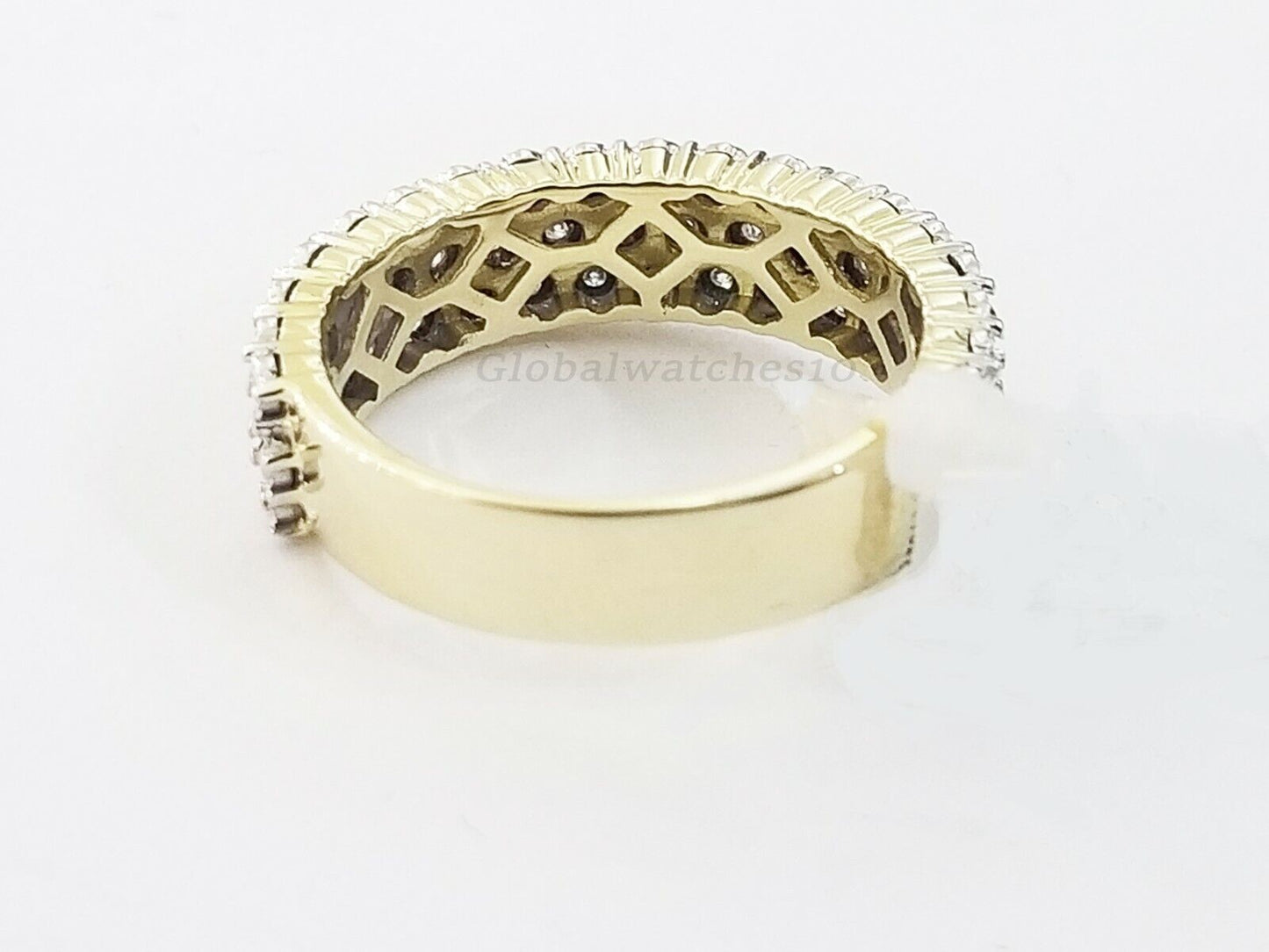 Mens Band 10k Yellow Gold Genuine Diamonds 0.75 CT Ring SIZE 10 Three Row D.REAL - Reva Jeweler