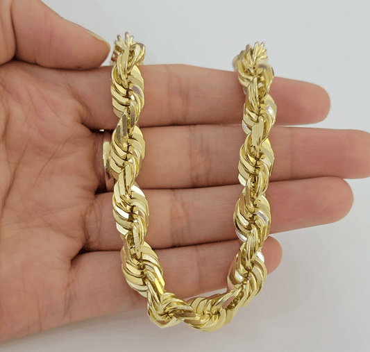 Mens Real 10k Gold Rope Bracelet 9 Inch 10.5mm Diamond Cut Solid 10KT Yellow Gld - Reva Jeweler
