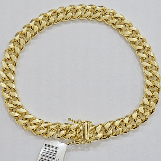 Mens Real 14k Gold Bracelet 8mm 7.5 inch Miami Cuban Link Box Clasp Strong 14 KT - Reva Jeweler