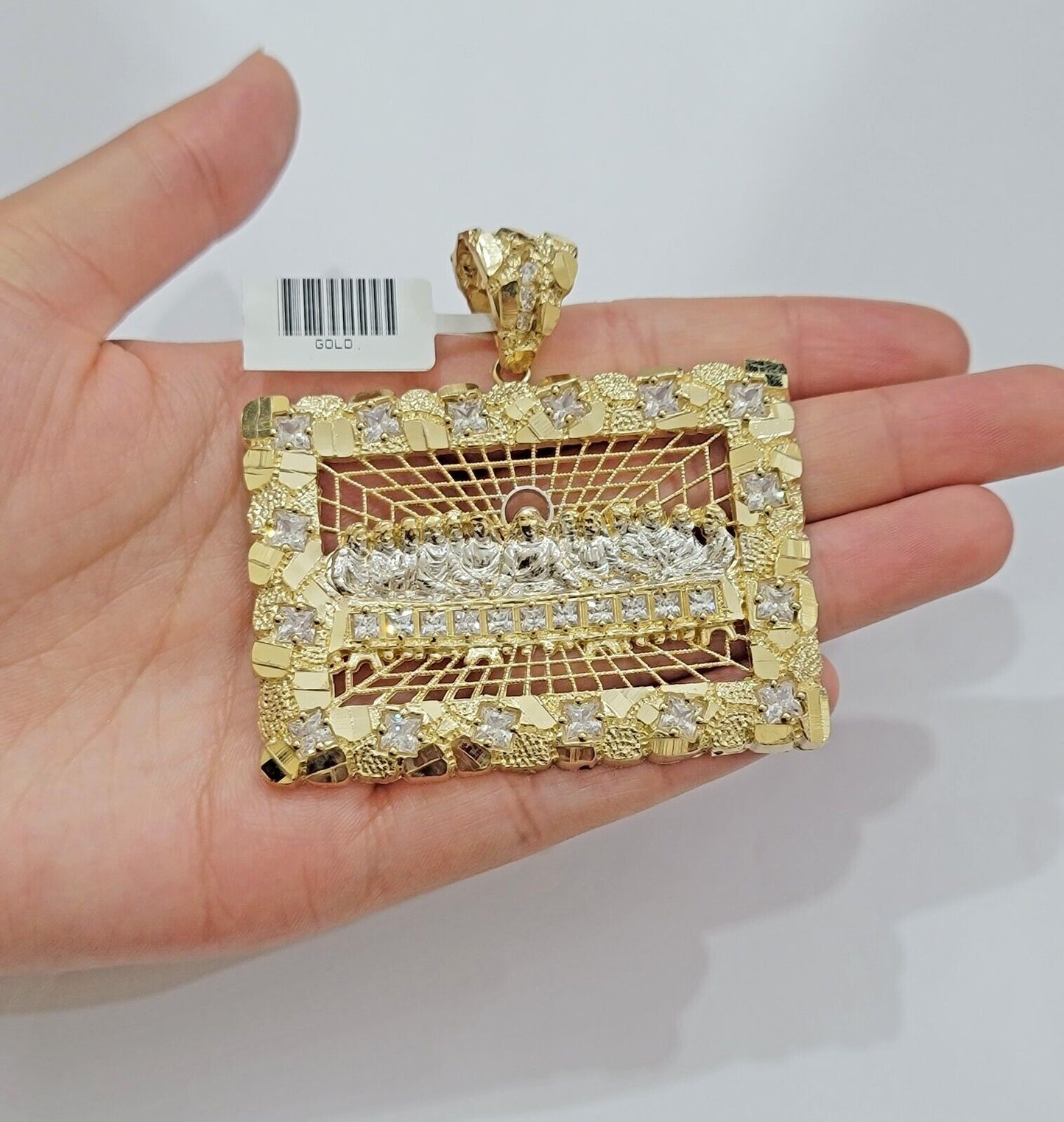 Mens Real 14kt Yellow Gold Nugget Last Supper Pendant Charm Medallion Square 14k - Reva Jeweler