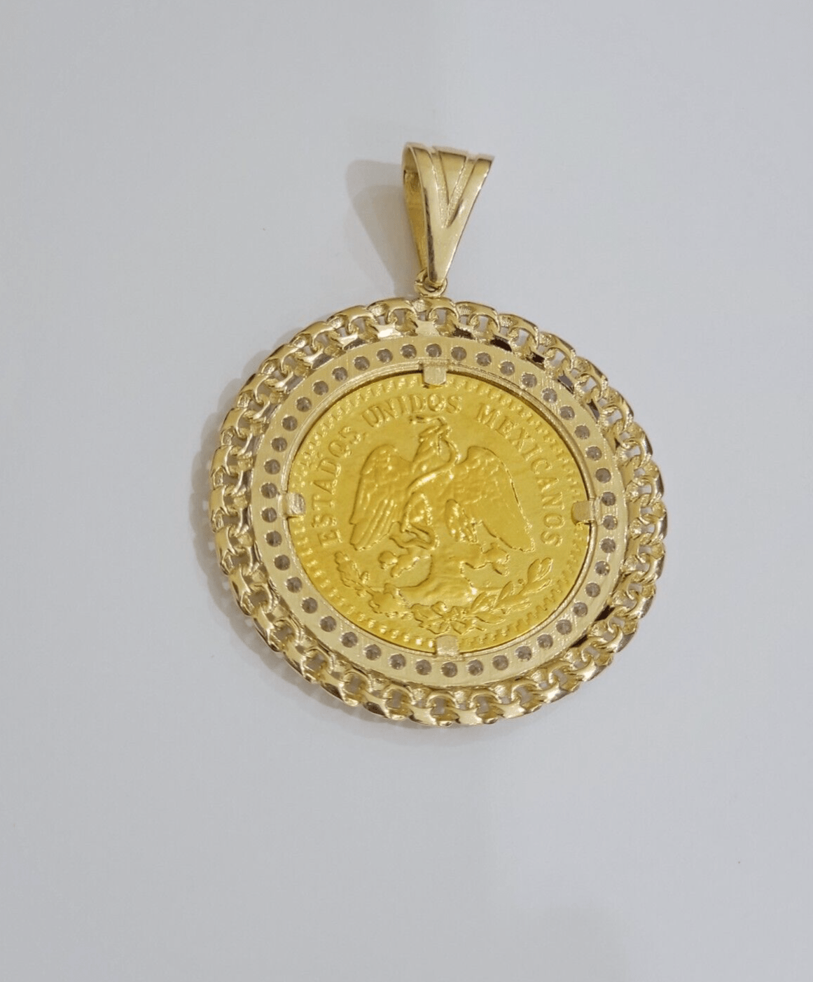 Mexican Centenario Coin 1947 Charm Pendant Replica 50 pesos With Bezel 10kt Gold - Reva Jeweler