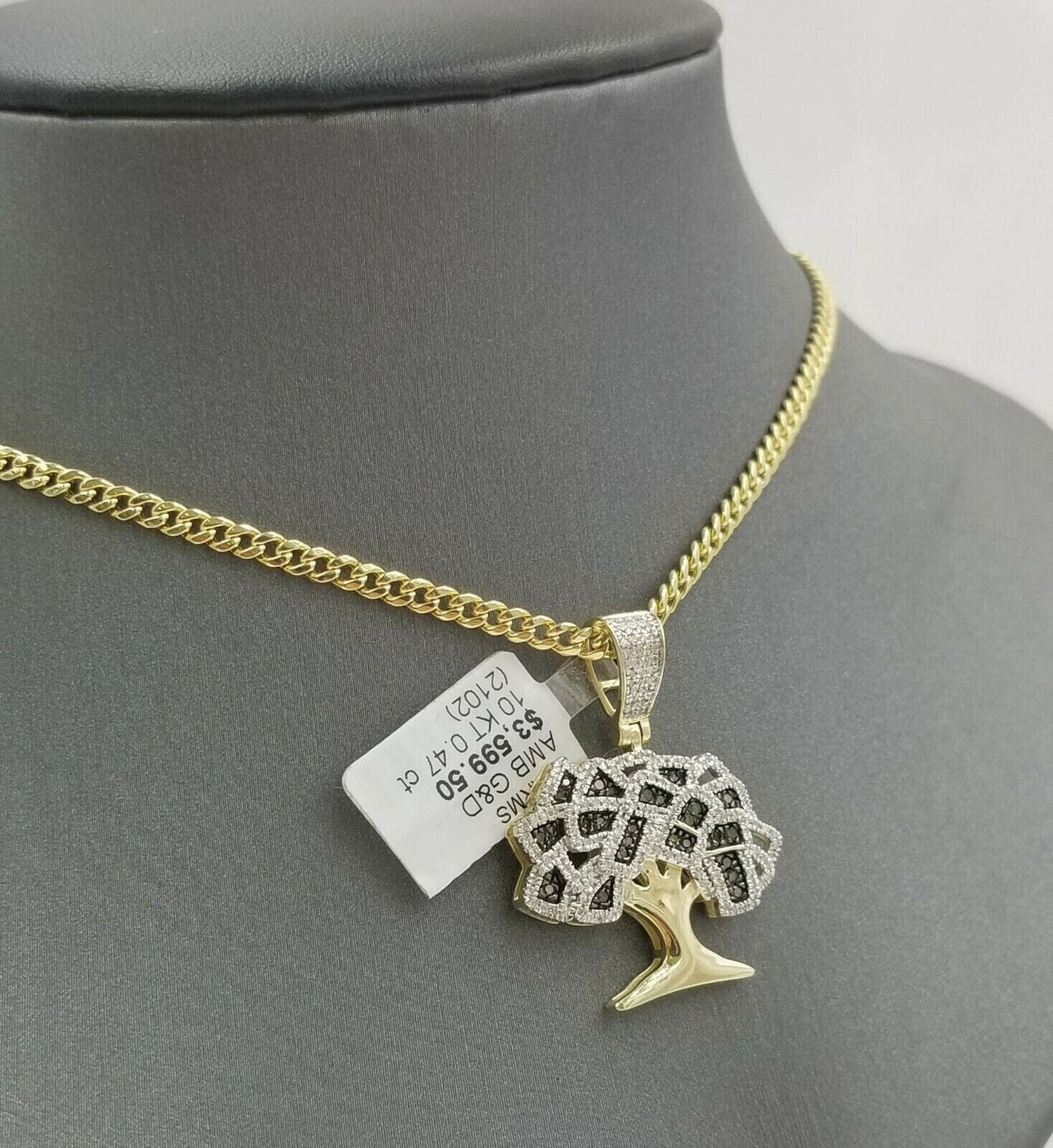 Money Tree charm Pendant REAL 10k Yellow Gold Genuine Natural Diamonds For Mens - Reva Jeweler
