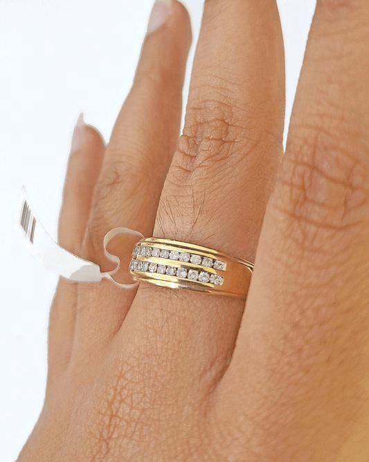 Real 10k 2 Row Diamond Mens Ring Yellow Gold Band Genuine Natural - Reva Jeweler