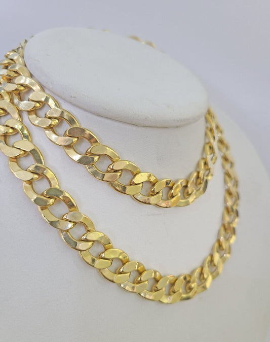Real 10k Cuban Curb Link chain SET Yellow Gold 11mm 20 - 30Inch Necklace Men Women - GoldenlinQ
