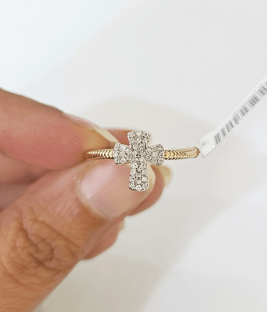 Real 10k Diamond Ladies Ring Jesus Cross Yellow Gold Women Casual - GoldenlinQ