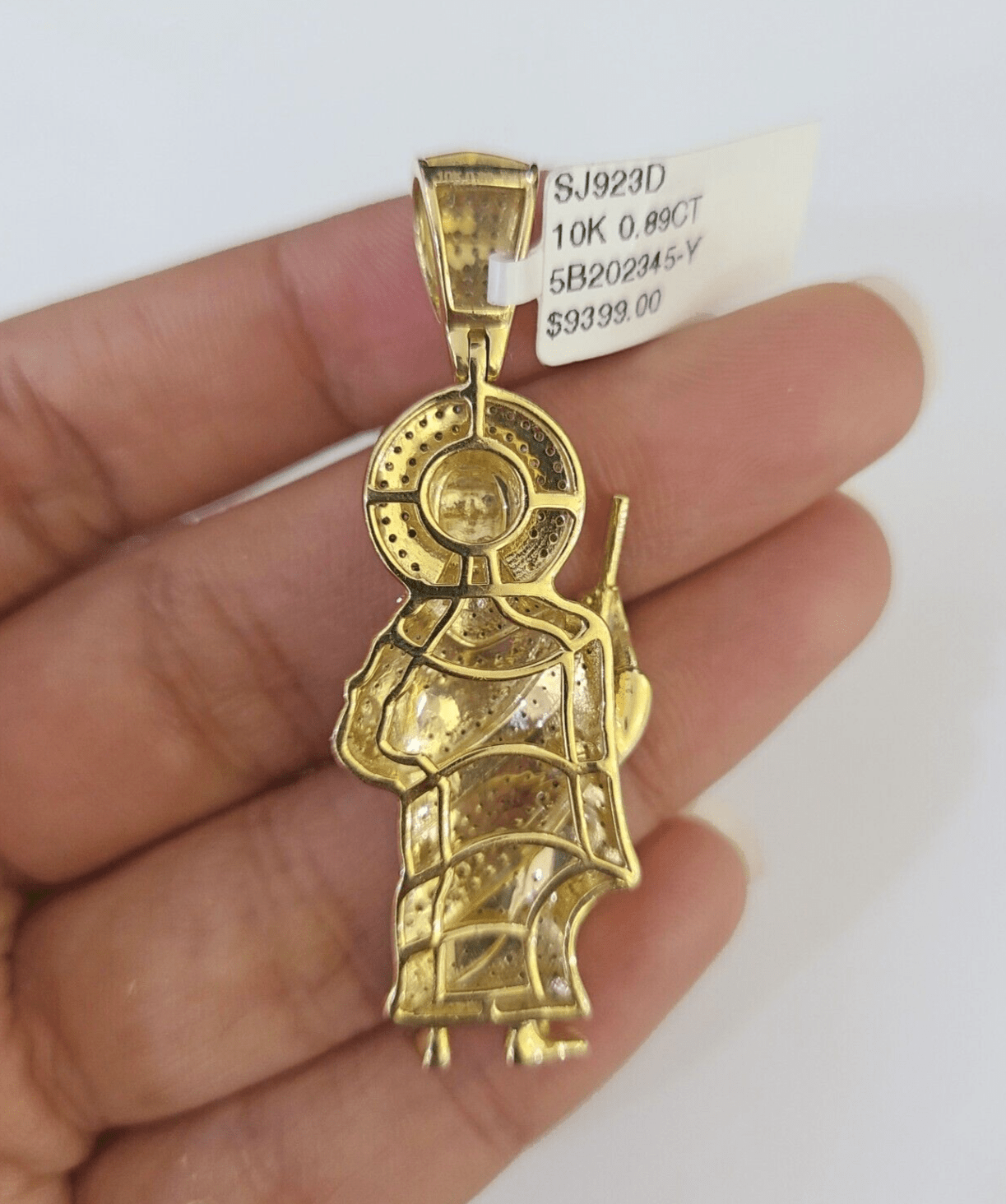 Real 10K Diamond St Jude Charm 2" Yellow Gold Pendant Genuine Real - GoldenlinQ