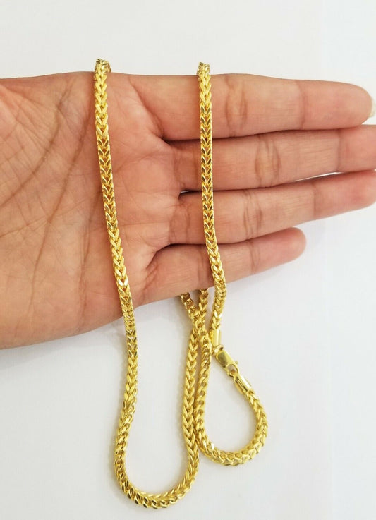Real 10k Franco Yellow gold Chain 3mm 26 inch necklace lobster lock 10kt - Reva Jeweler