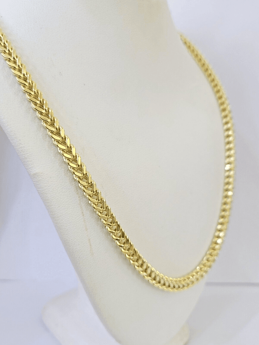 Real 10k Franco Yellow gold Chain 4mm 24inch necklace lobster lock 10kt - Reva Jeweler