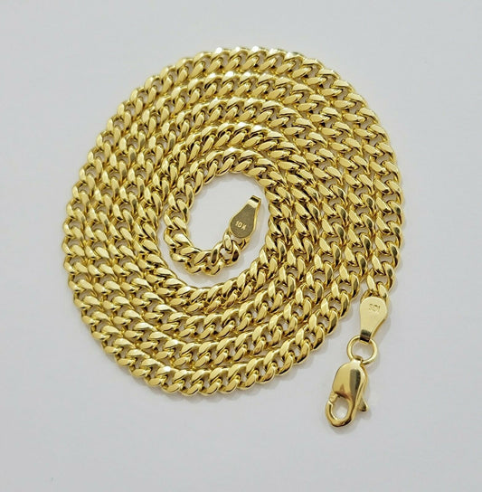 Real 10k Gold 22" Miami Cuban Link Chain Pendant Set 3.5mm Necklace World Charm - Reva Jeweler
