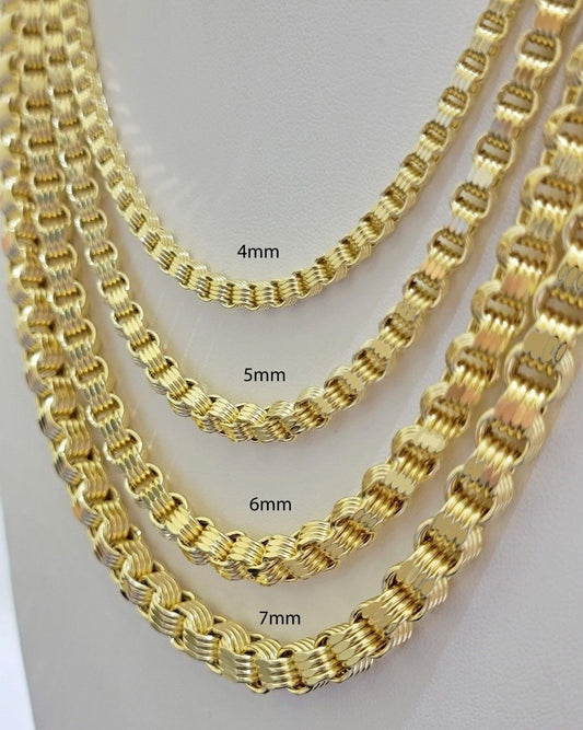 Real 10k Gold Box Byzantine Chain Necklace 20" - 28" Inch 4mm 5mm 6mm 7mm 10kt Men - Reva Jeweler