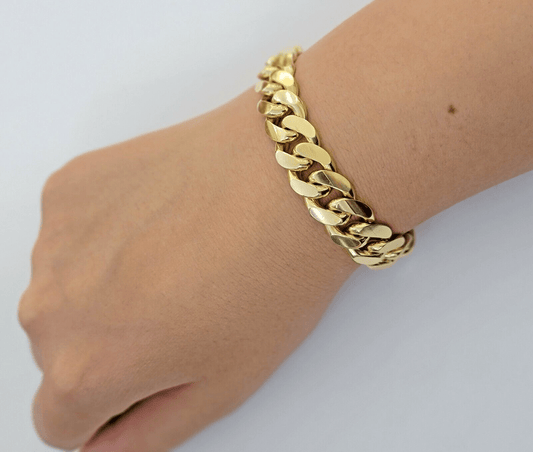 Real 10k Gold Bracelet Mens Miami Cuban Link 9 Inch 13mm Heavy SOLID 10KT , SALE - Reva Jeweler