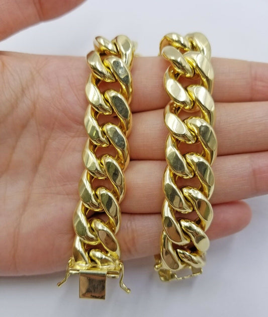 Real 10k Gold Bracelet Miami Cuban Link 8.5 Inch 15mm Box clasp Thick Strong 10k - Reva Jeweler