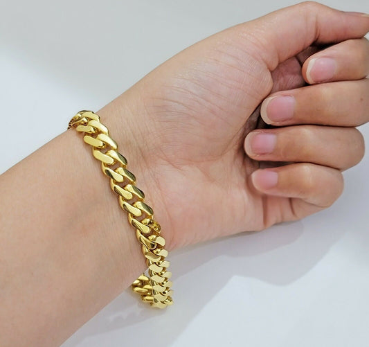 Real 10k Gold Bracelet Royal Miami Cuban Link 8.5mm 8.5Inch Moneco Box Lock,10kt - Reva Jeweler