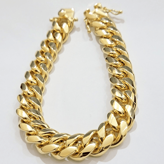 Real 10k Gold Bracelet Solid Miami Cuban Link 12mm 8" Inch Box Clasp , Mens 10KT - Reva Jeweler