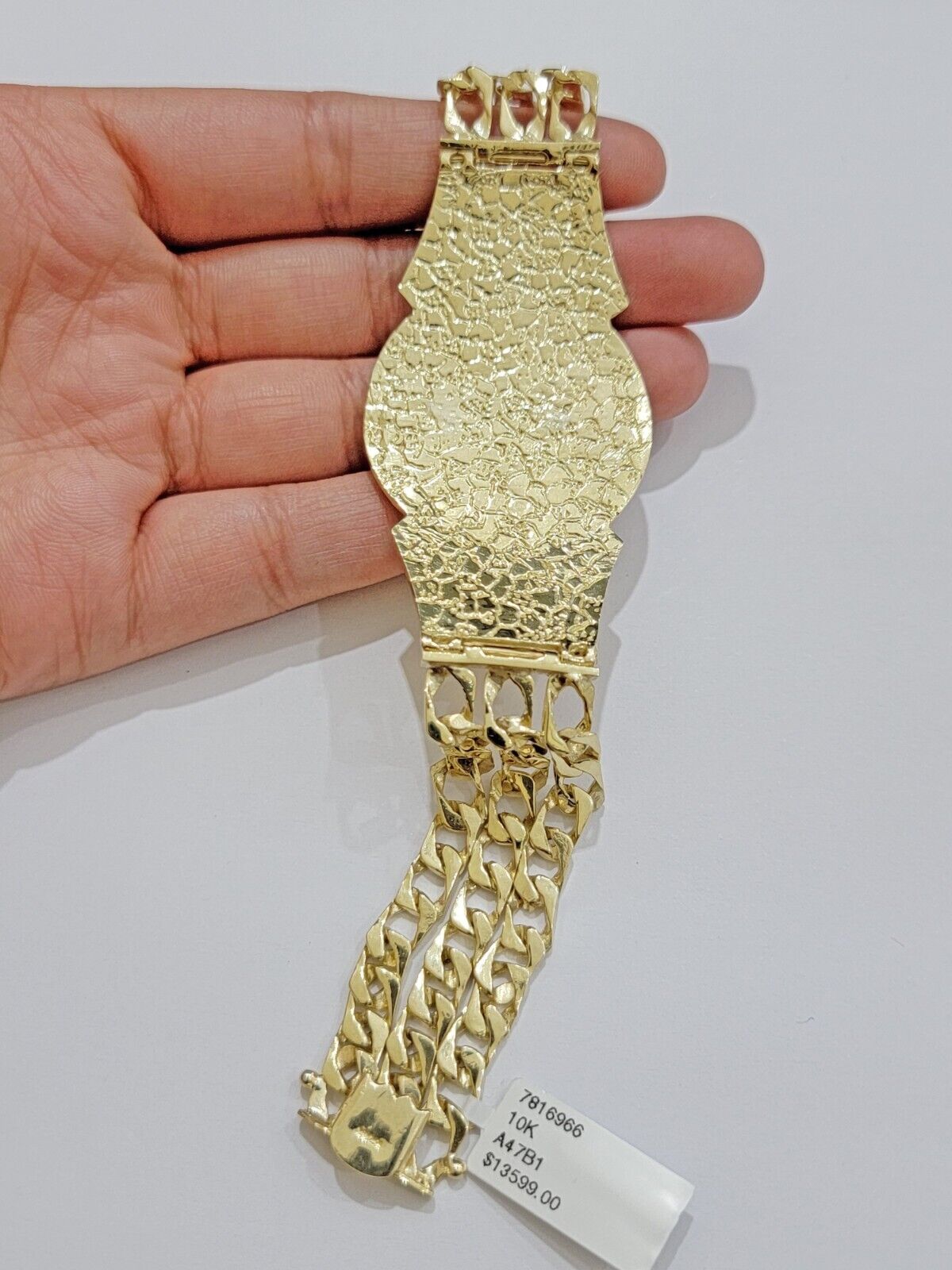 Real 10k Gold Bracelet Solid San barbara 8 Inches Cuban Link Box Lock, Pura oro - Reva Jeweler