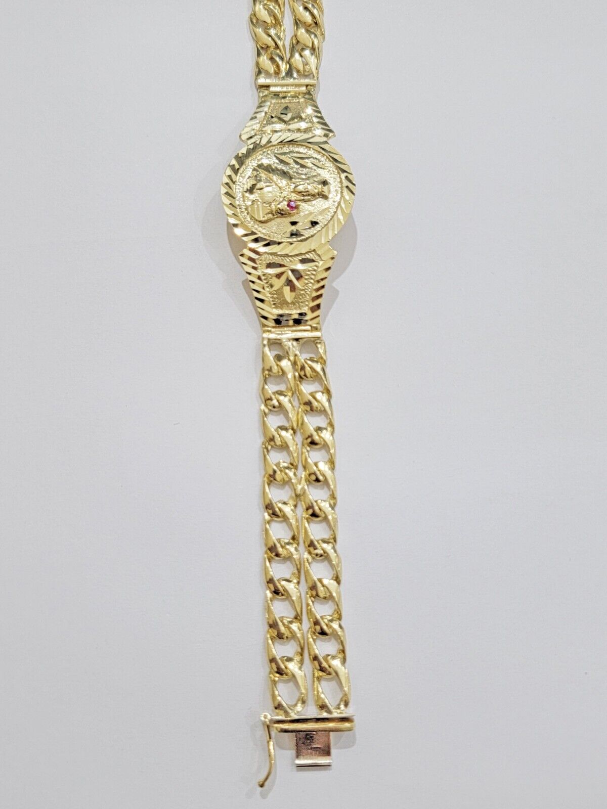 Real 10k Gold Bracelet Solid San barbara 8.25 Inch Cuban Link Box Lock, Pura oro - Reva Jeweler