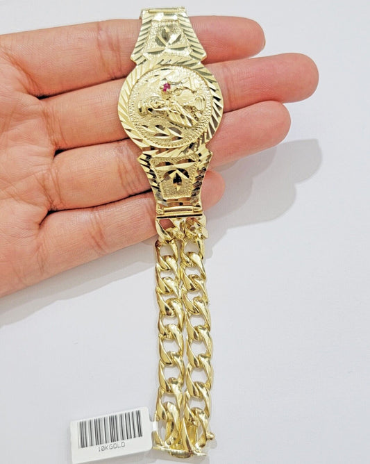 Real 10k Gold Bracelet Solid San barbara 8.25 Inch Cuban Link Box Lock, Pura oro - Reva Jeweler