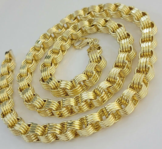Real 10k Gold Byzantine Chain Necklace 8mm 22" 24" 26" 28" 30" 10kt Yellow Gold - Reva Jeweler