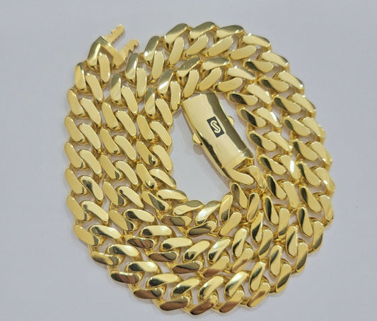 Real 10k Gold Chain 13mm 26" Miami Cuban Royal Link Shiny Plain Necklace Monaco - Reva Jeweler