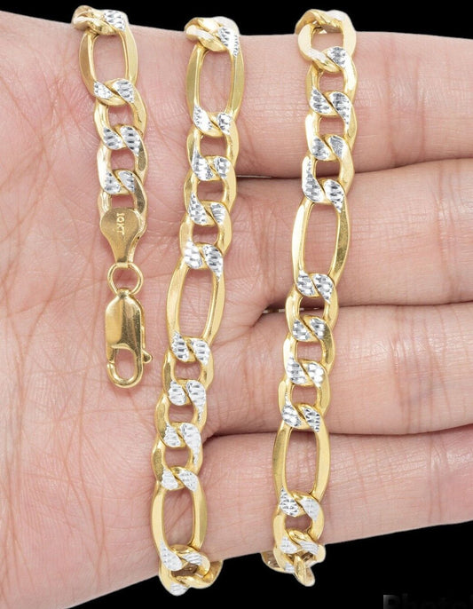 Real 10k Gold Chain Figaro Link Necklace 3.5mm - 9mm, Men Women 18" - 30" Inch, 10kt - Reva Jeweler