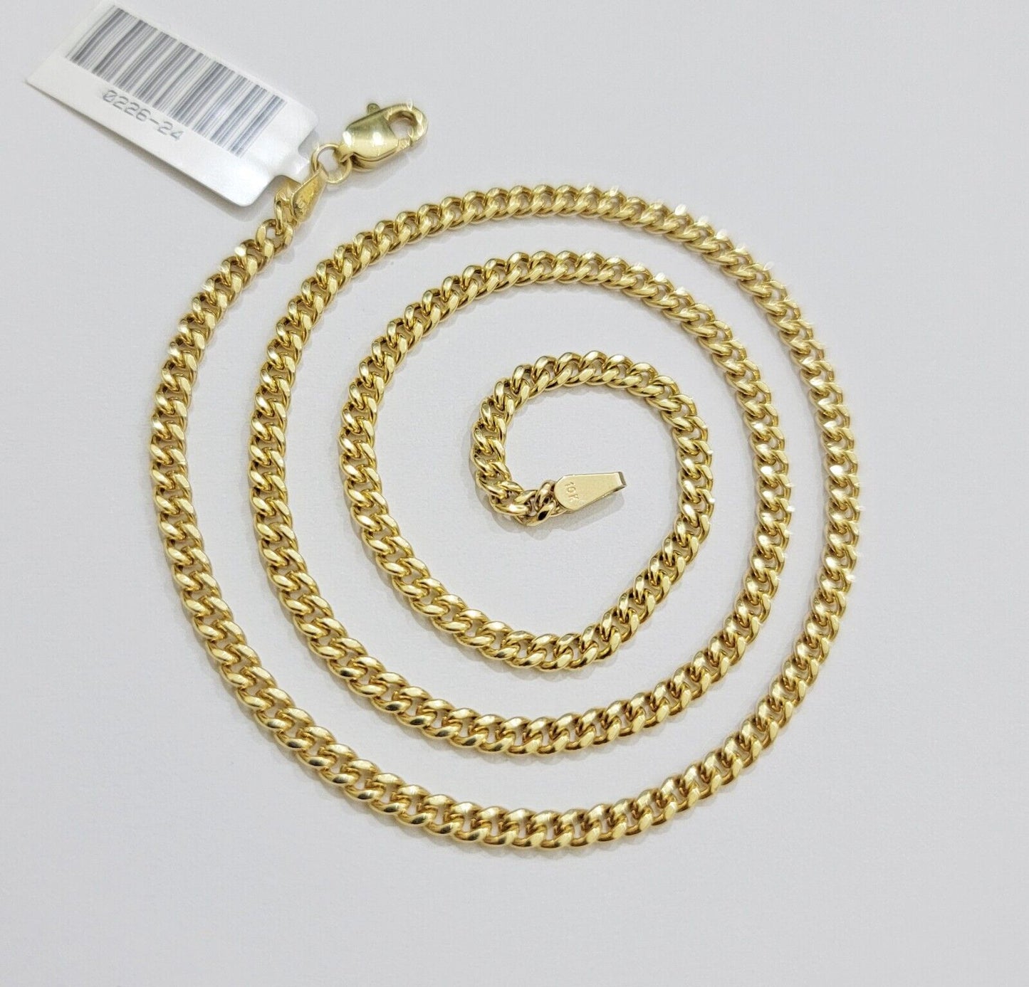 Real 10k Gold Chain Jesus Cross Charm Pendant SET 3mm Miami Cuban Link Necklace - Reva Jeweler