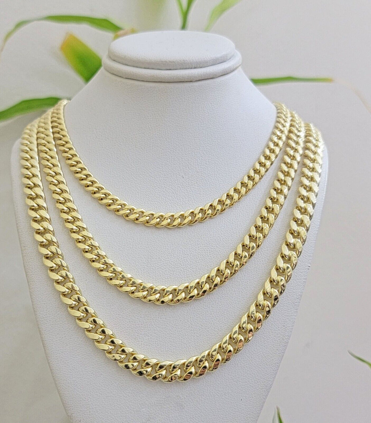 Real 10k Gold Chain Necklace Miami Cuban Link 20 - 30 Inch Mens 10KT 6mm 7mm 8mm - Reva Jeweler
