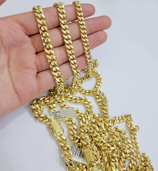 Real 10k Gold Chain Necklace Miami Cuban Link 20 - 30 Inch Mens 10KT 6mm 7mm 8mm - Reva Jeweler