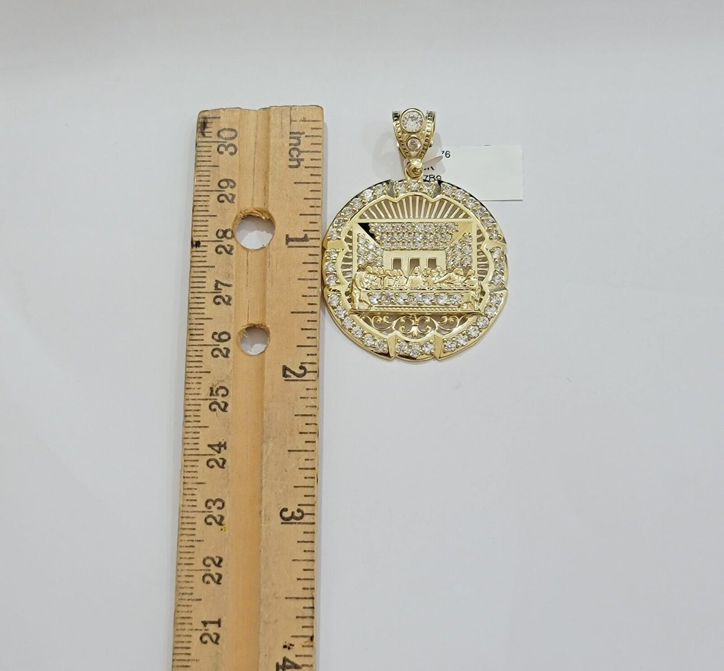 Real 10k Gold Charm Last Supper Pendant 10kt Yellow Gold With Stones Mens, Jesus - Reva Jeweler