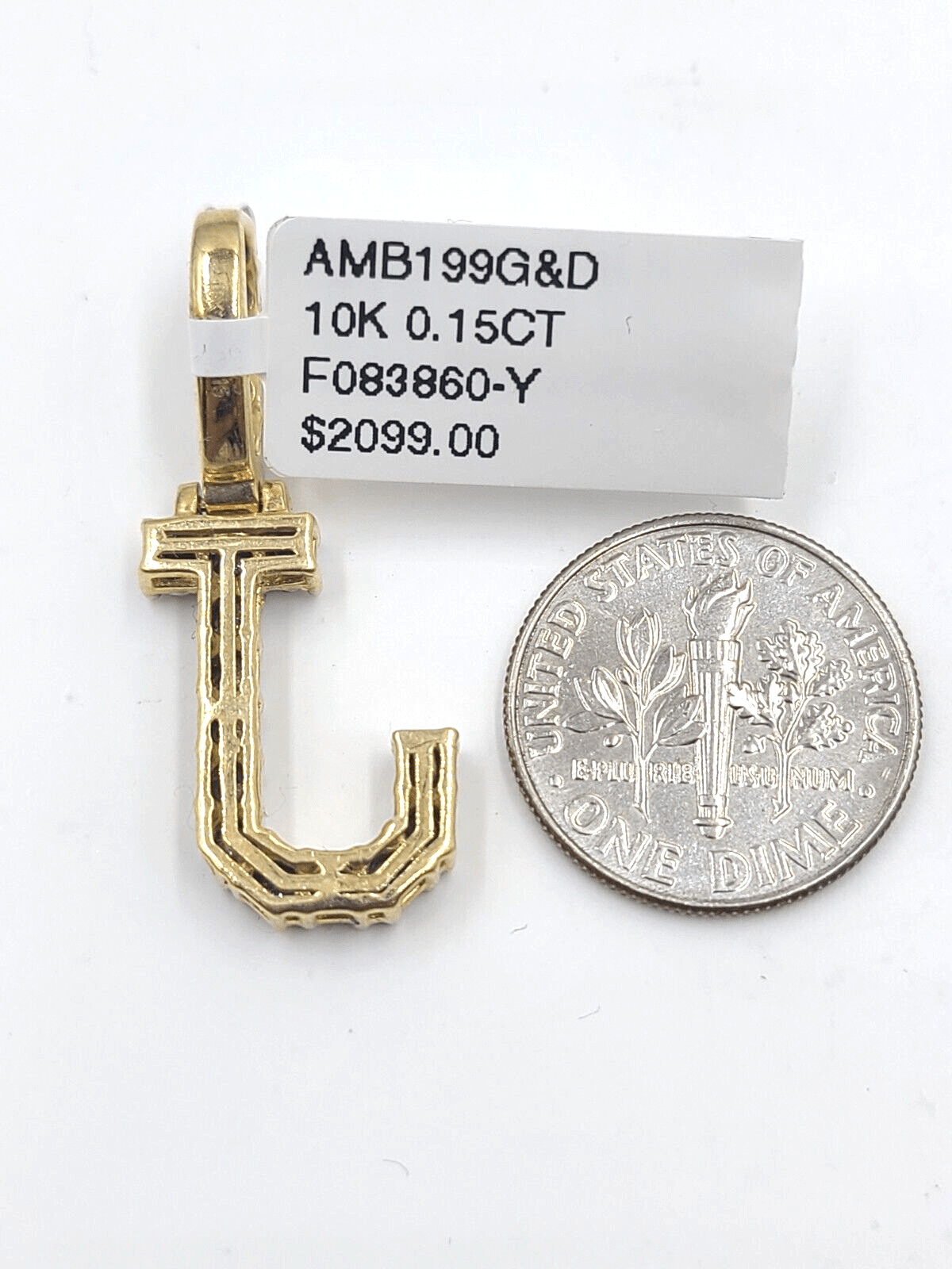 Real 10k Gold & Diamond Letter "J" Initial Alphabet Charm/Pendant 1.25". - Reva Jeweler